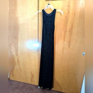 NWOT Cache Black Slinky Beaded Gown w Keyhole Back, Size XS